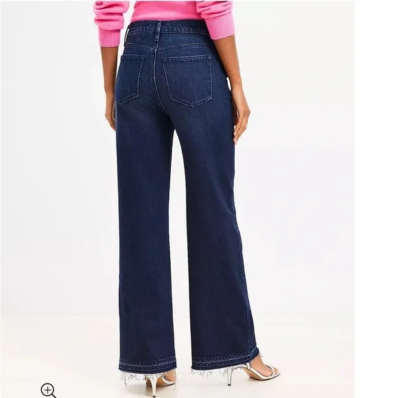 Unpicked Hem High Rise Wide Leg Jeans in Rinse Overdye Wash - Picture 2 of 6